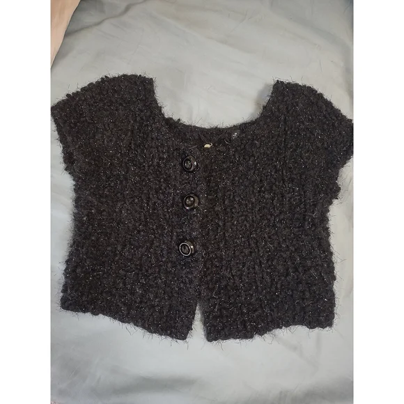 Vintage Anthropologie Knitted & Knotted Black Fuzzy Cardigan - Picture 2 of 6